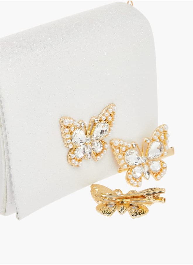 Flora Bella By Shoexpress Girls 3-Piece Glitter Embellished Sling Bag And Hairclip Set  - Image 4