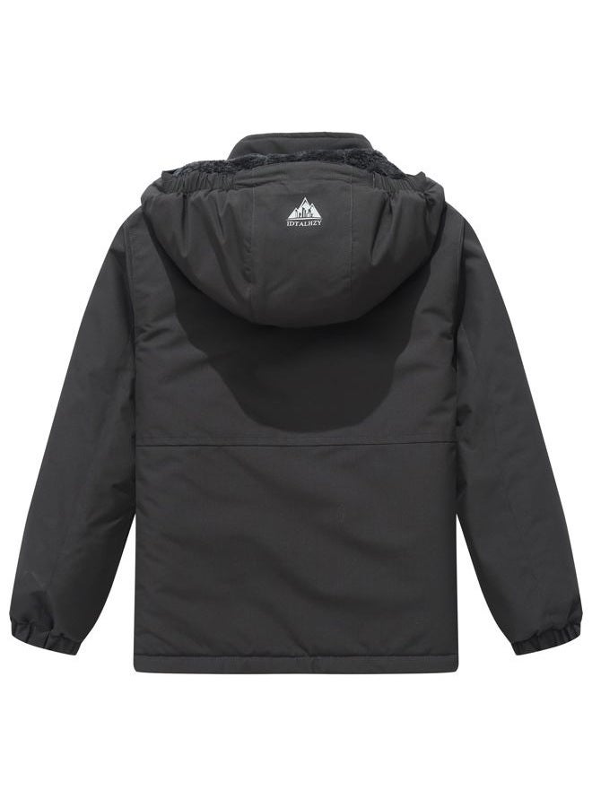 IDTALHZY Waterproof Kids Ski Jacket Boys and Girls Winter Fleece Snowboarding Coat with Detachable Hood, Dark Grey, 13-14 - Image 3