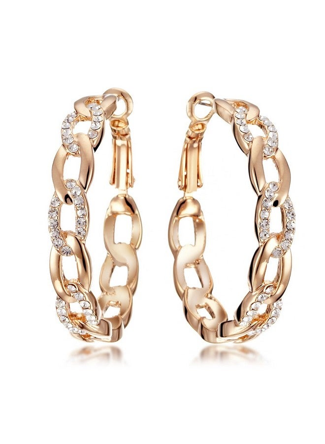 جيميناي أقراط دائرية من الذهب الوردي عيار 18 قيراطًا مرصعة بالألماس من مجوهرات نسائية، هدايا عيد الحب Gm039Rg مقاس 1.5 بوصة - Image 1