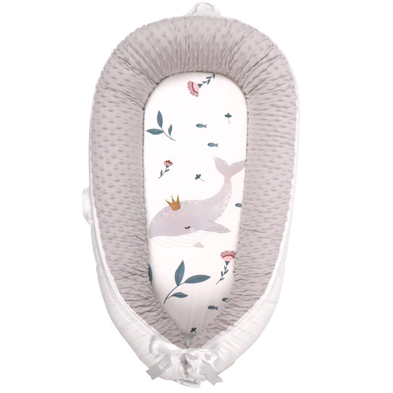 EAQ Baby Lounger Baby Nest for Co Sleeping Baby Bassinet Soft Breathable, Essentials for Newborn,100% Cotton Napping or Traveling for 0-12 Months (fish) - Image 1