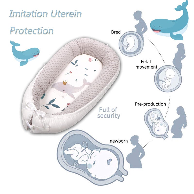 EAQ Baby Lounger Baby Nest for Co Sleeping Baby Bassinet Soft Breathable, Essentials for Newborn,100% Cotton Napping or Traveling for 0-12 Months (fish) - Image 2