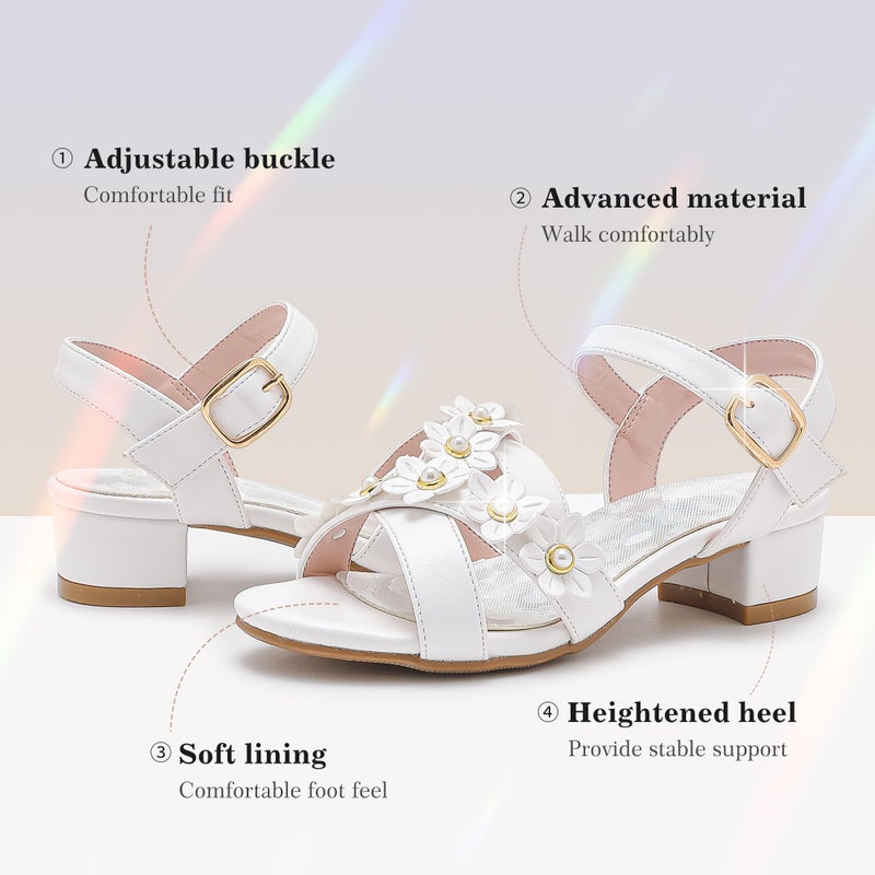 LAURMOSA Girls White Dress Shoes for Toddler Kids High Heels First Communion Church Shoes Easter Flower Girl Dress Sandals Size 2 Wedding Party Tween Fancy Heels(L100302PuWhite 2) - Image 4