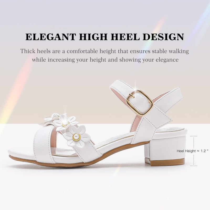 LAURMOSA Girls White Dress Shoes for Toddler Kids High Heels First Communion Church Shoes Easter Flower Girl Dress Sandals Size 2 Wedding Party Tween Fancy Heels(L100302PuWhite 2) - Image 5