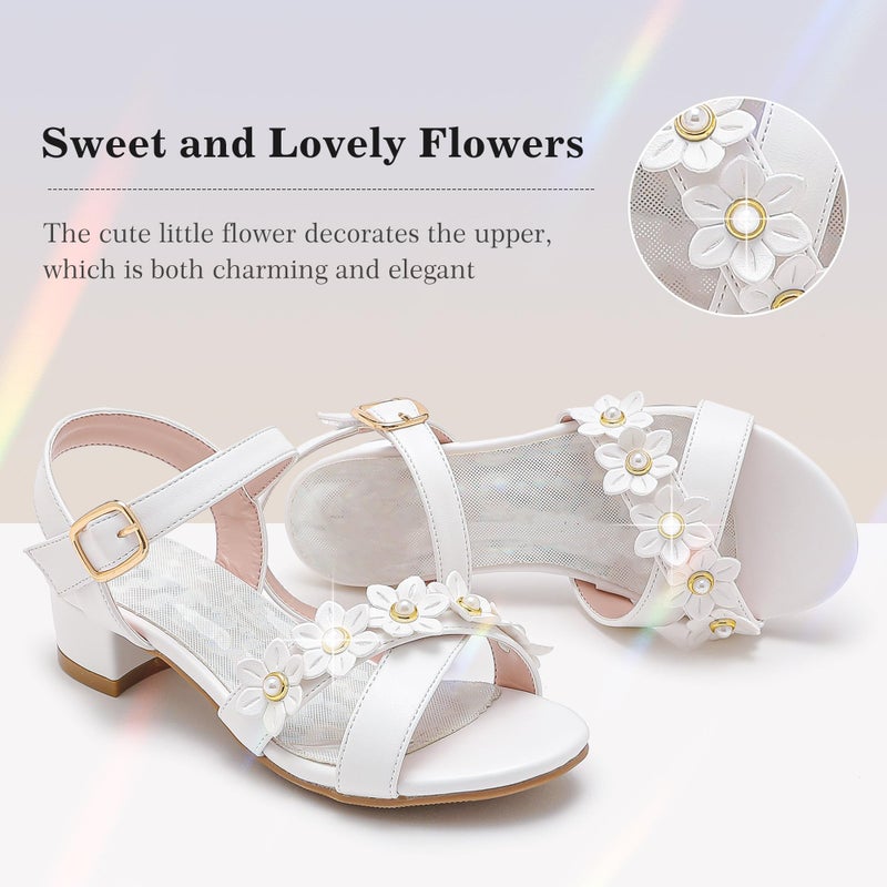 LAURMOSA Girls White Dress Shoes for Toddler Kids High Heels First Communion Church Shoes Easter Flower Girl Dress Sandals Size 2 Wedding Party Tween Fancy Heels(L100302PuWhite 2) - Image 3