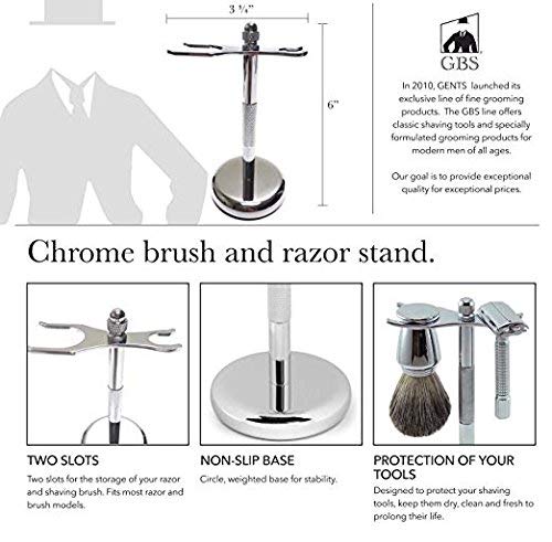 GBS Mens Grooming Kit DE Safety Razor MK 23 Badger Brush Chrome Brush And Razor Stand Chrome Bowl 3 Natural Shave Soaps Includes Double Edge Blades - Image 2