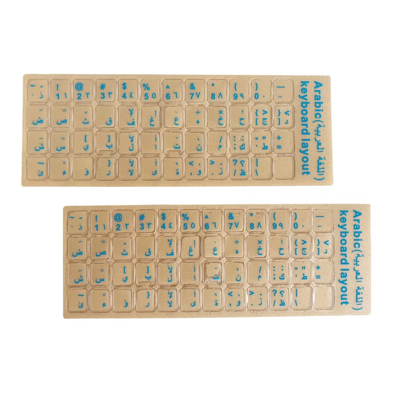 KEANBOLL 2PCS Pack Arabic Keyboard Stickers Arabic English Keyboard Replacement Sticker with Transparent Background and Blue Lettering for Computer Notebook Laptop Desktop Keyboards