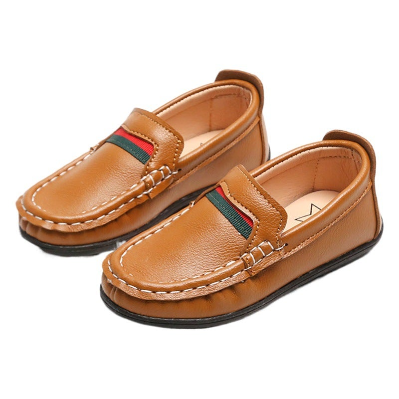 Children''s leather shoes 2022 spring new slip-on baby leather shoes soft bottom leather British style peas shoes - Image 2