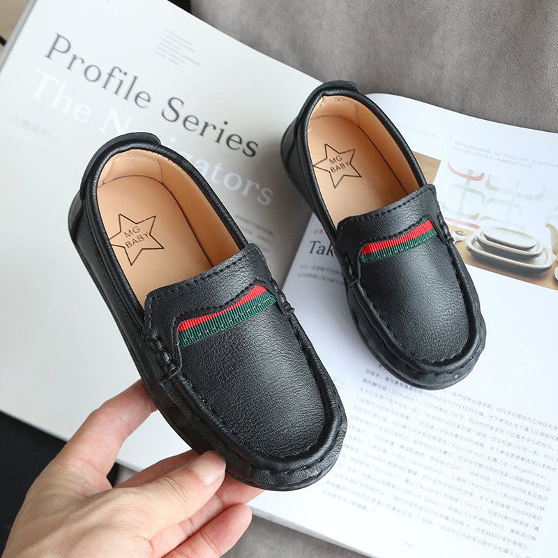 Children''s leather shoes 2022 spring new slip-on baby leather shoes soft bottom leather British style peas shoes - Image 1