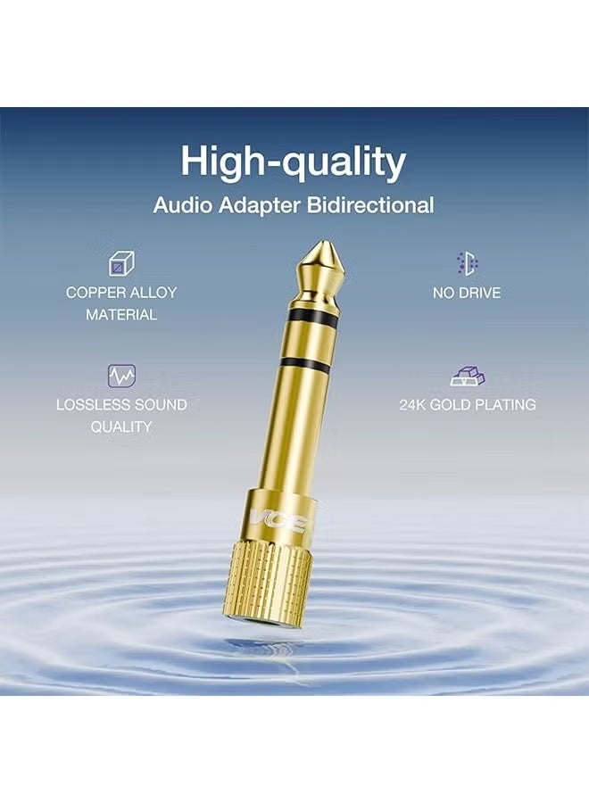 محولات محول الصوت (4 عبوات 6.5 مم ذكر إلى 3.5 مم) و (4 عبوات 6.35 مم قابس إلى 3.5 مم) ستيريو أنثوي لمكبرات صوت سماعة الرأس الجيتار ، ذهبي - Image 2
