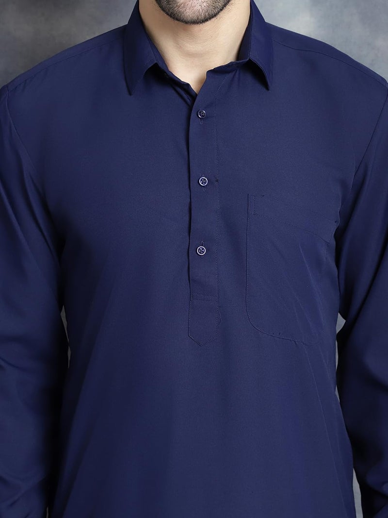 jompers قميص باثاني صلب للرجال من جومبرز مع سالوار باللون الأزرق الداكن - Image 5