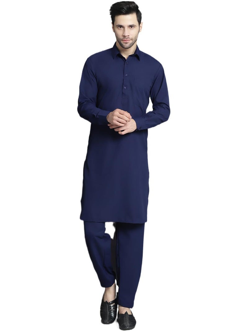 jompers قميص باثاني صلب للرجال من جومبرز مع سالوار باللون الأزرق الداكن - Image 1