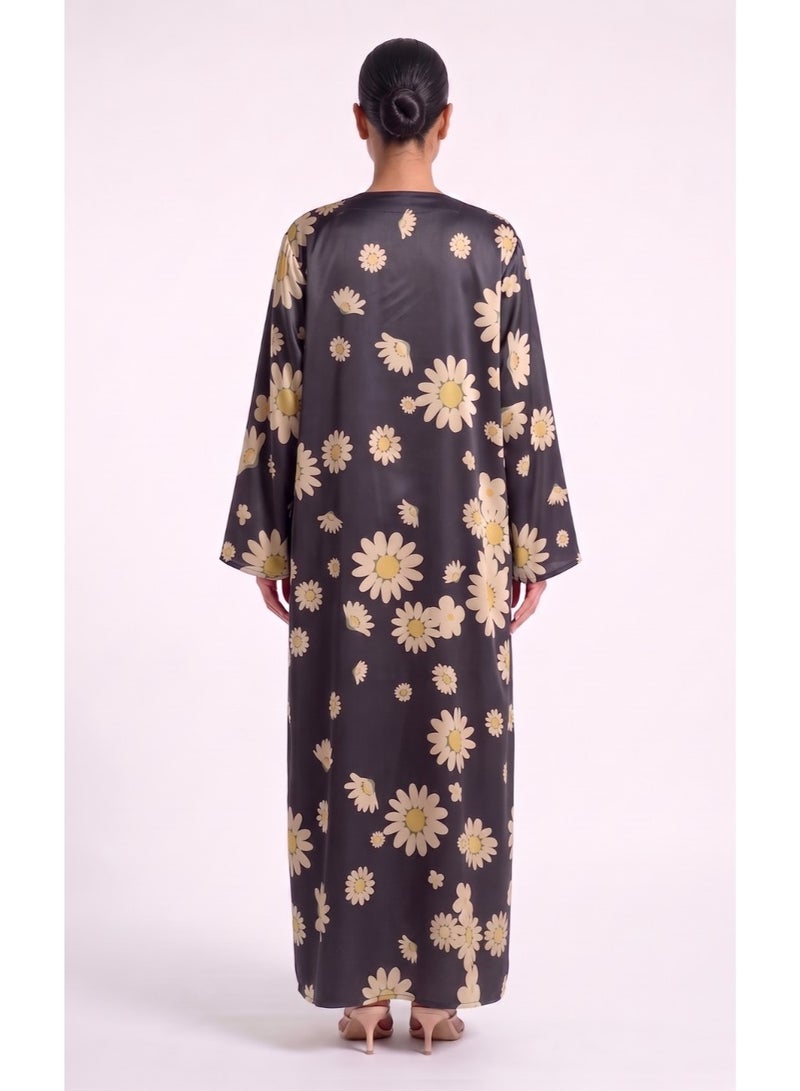 Next Abaya Black Printed Silk Abaya - Image 2