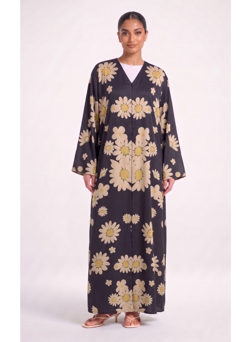 Next Abaya Black Printed Silk Abaya - Image 1