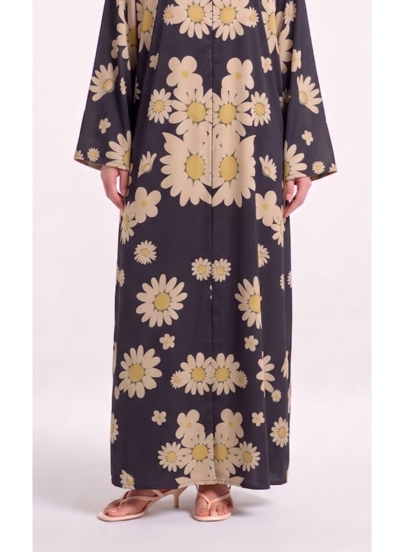 Next Abaya Black Printed Silk Abaya - Image 3