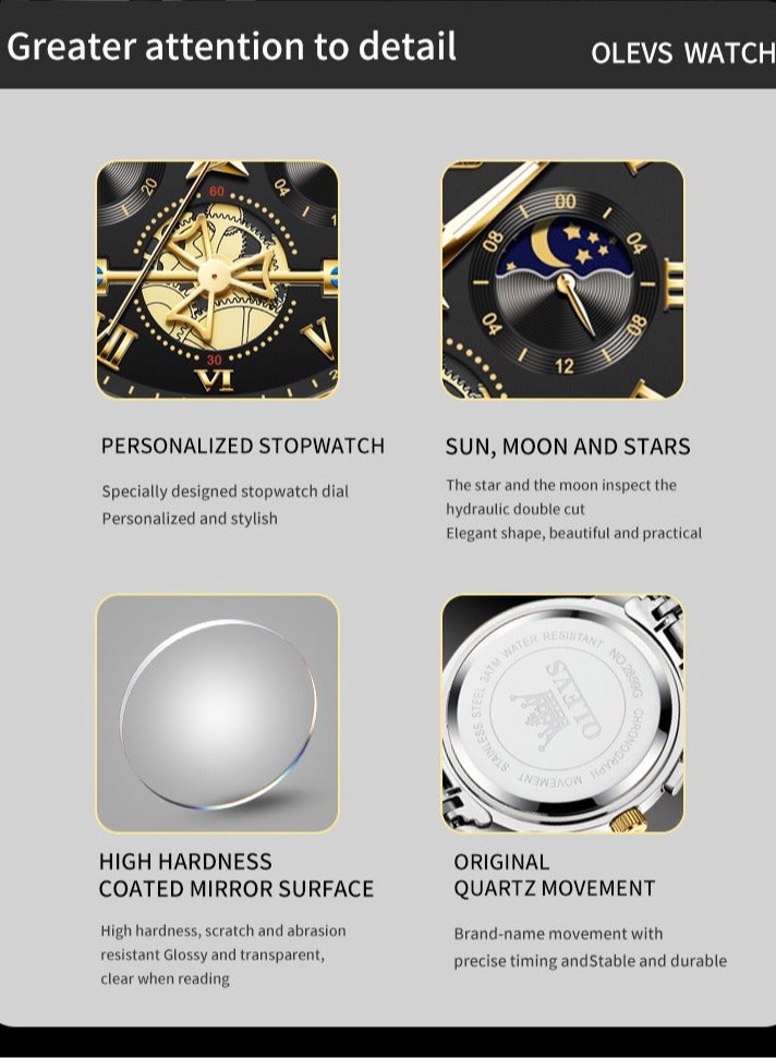 OLEVS 2859 Top Original Quartz Men's Watches Classic Roman Scale Dial Moon Phase Waterproof Luminous Luxury Wrist Watch for Male - Image 4