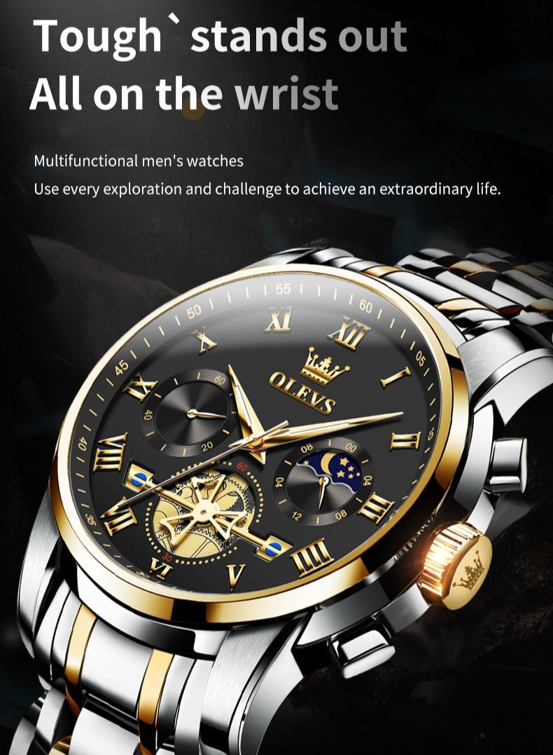 OLEVS 2859 Top Original Quartz Men's Watches Classic Roman Scale Dial Moon Phase Waterproof Luminous Luxury Wrist Watch for Male - Image 3