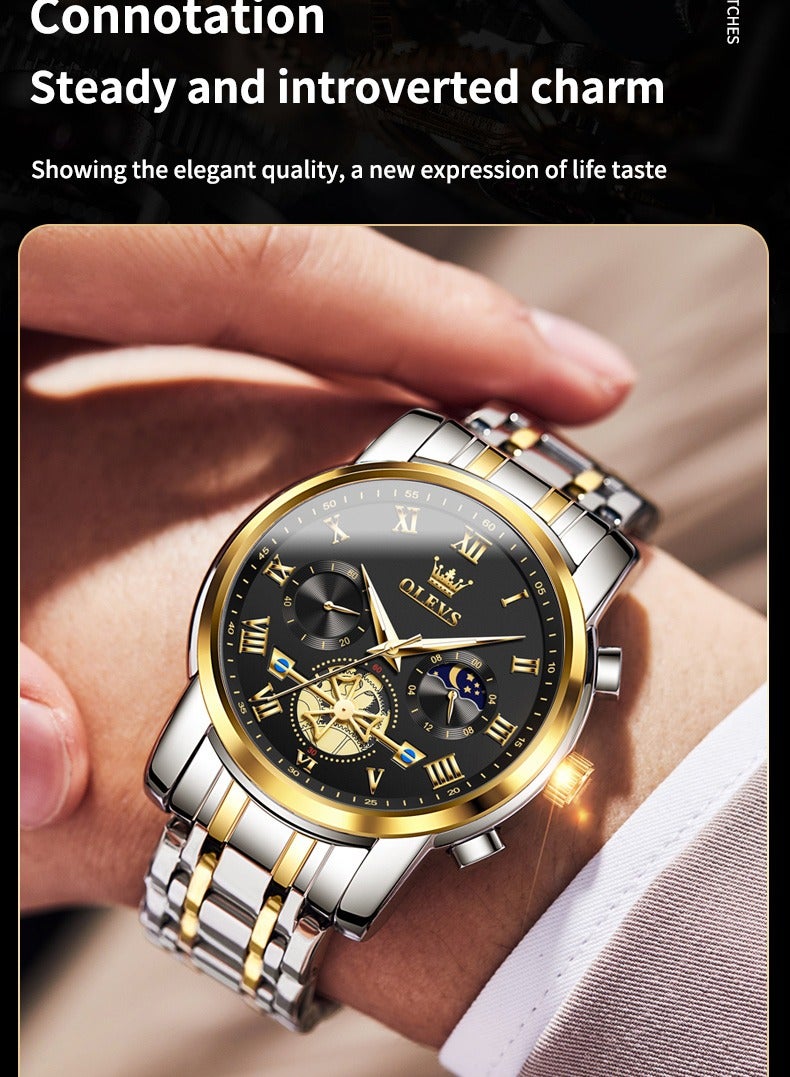 OLEVS 2859 Top Original Quartz Men's Watches Classic Roman Scale Dial Moon Phase Waterproof Luminous Luxury Wrist Watch for Male - Image 2