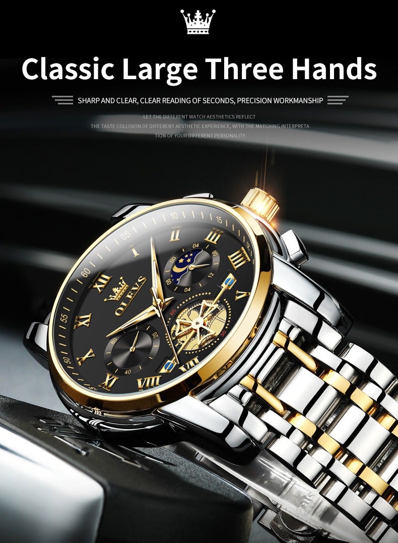 OLEVS 2859 Top Original Quartz Men's Watches Classic Roman Scale Dial Moon Phase Waterproof Luminous Luxury Wrist Watch for Male - Image 5