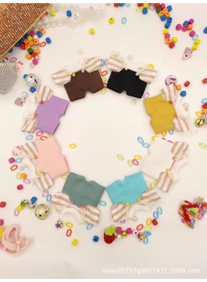 Labubu Vinyl Blind Box Clothes 8cm10cm12cm15cm20cm Cotton Doll Undecided Official Doll Clothes-color:Dark Brown Overalls Jeans + Striped Top-height:12cm Fat Body - Image 1