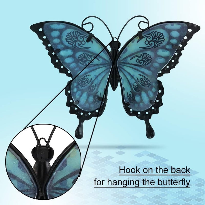 LIFFY Metal Butterfly Wall Decor Glass Outdoor Wall Art Sculptures 12" Hanging Garden Decorations Indoor Home Decorative Ornaments for Patio Yard Fence Bedroom Living Room - Image 5