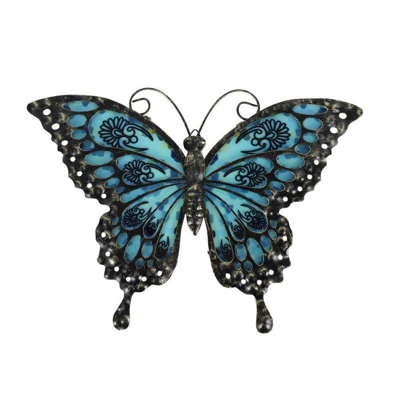 LIFFY Metal Butterfly Wall Decor Glass Outdoor Wall Art Sculptures 12" Hanging Garden Decorations Indoor Home Decorative Ornaments for Patio Yard Fence Bedroom Living Room - Image 1