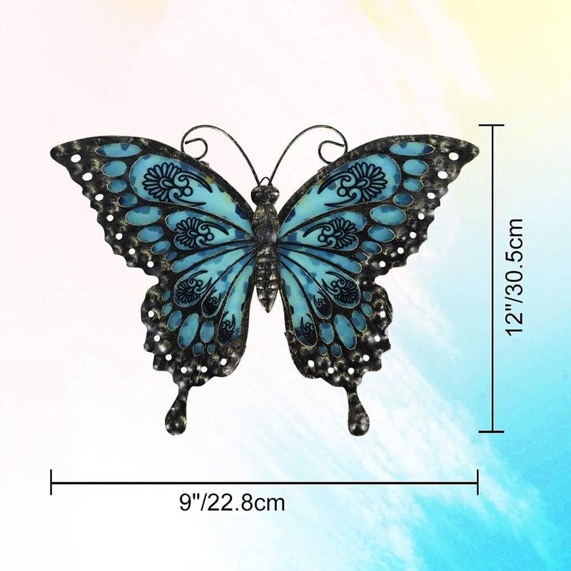 LIFFY Metal Butterfly Wall Decor Glass Outdoor Wall Art Sculptures 12" Hanging Garden Decorations Indoor Home Decorative Ornaments for Patio Yard Fence Bedroom Living Room - Image 2