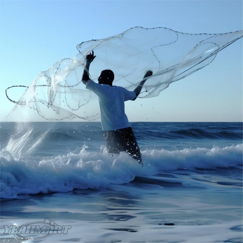 Yeahmart Handmade American Saltwater Fishing Cast Net with Heavy Duty Real Zinc Sinker Weights for Bait Trap Fish 3Ft Radius, 3/8 Inch Mesh Size - Image 2