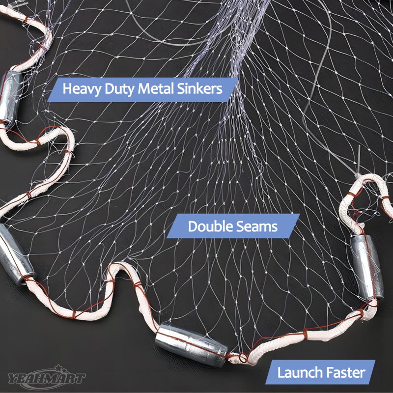 Yeahmart Handmade American Saltwater Fishing Cast Net with Heavy Duty Real Zinc Sinker Weights for Bait Trap Fish 3Ft Radius, 3/8 Inch Mesh Size - Image 4