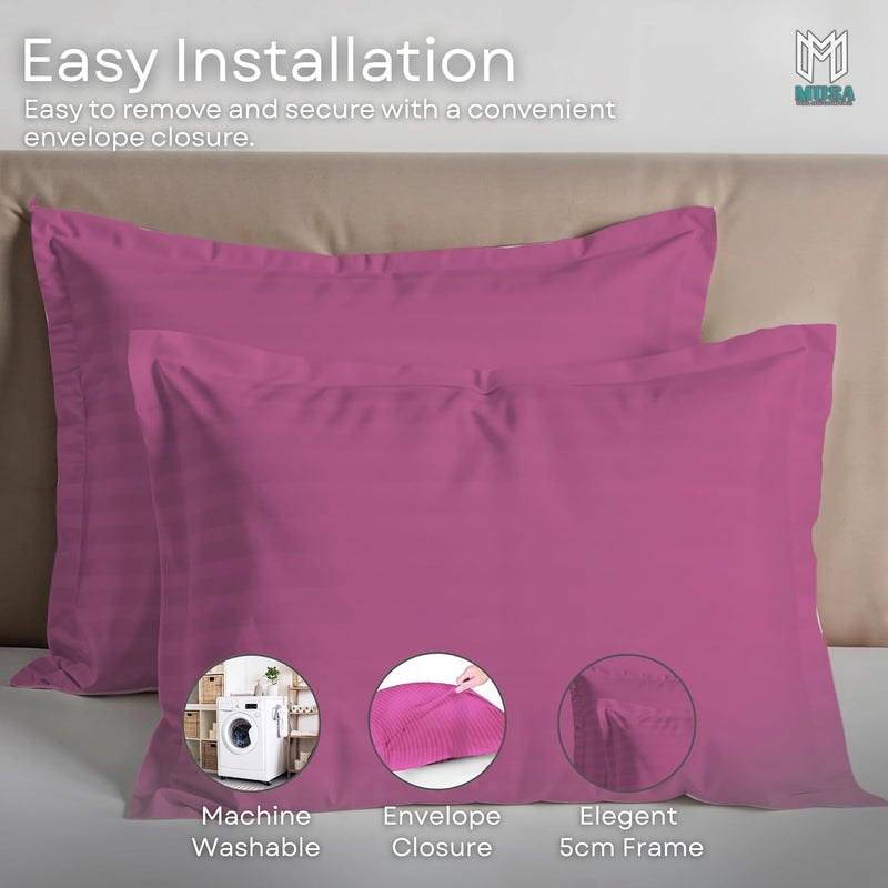 MUSA MUSA® Striped Cotton Pillow Covers – Soft, Breathable & Hotel-Inspired Pillow Covers with Envelope Closure | Elegant 5cm Oxford Frame Design for Bedroom & Home Décor (4, Pink, 50 x 75cm) - Image 5