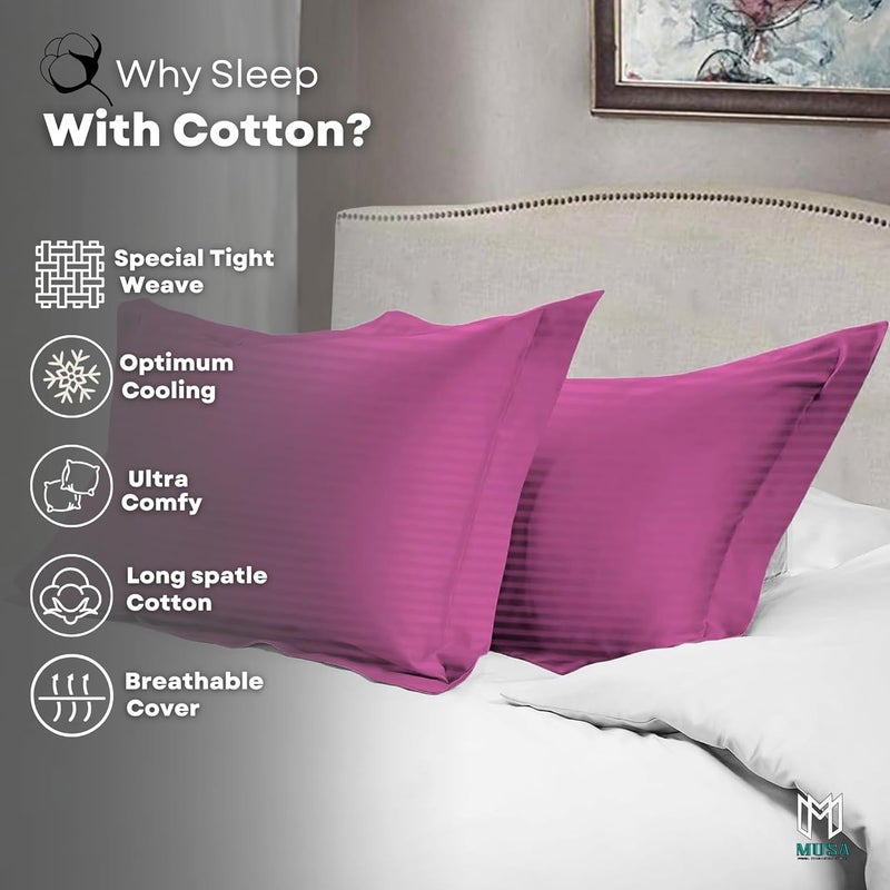 MUSA MUSA® Striped Cotton Pillow Covers – Soft, Breathable & Hotel-Inspired Pillow Covers with Envelope Closure | Elegant 5cm Oxford Frame Design for Bedroom & Home Décor (4, Pink, 50 x 75cm) - Image 4