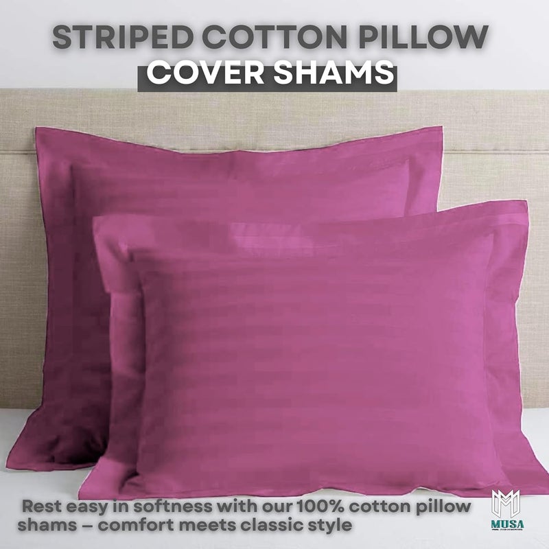MUSA MUSA® Striped Cotton Pillow Covers – Soft, Breathable & Hotel-Inspired Pillow Covers with Envelope Closure | Elegant 5cm Oxford Frame Design for Bedroom & Home Décor (4, Pink, 50 x 75cm) - Image 3