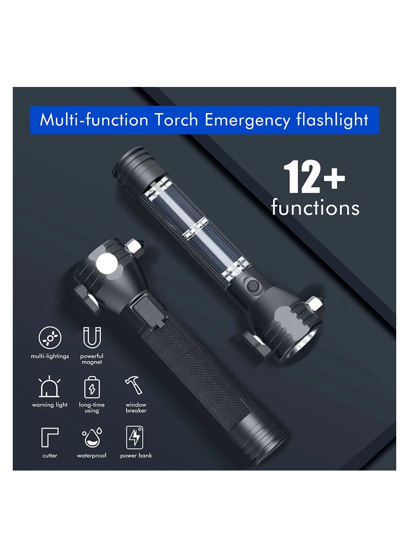 T09 Solar Flashlight Car Flashlight 268 Lumen Led Cob Lamp USB Rechargeable Tactical Multi-functional Flashlight Tool with Window Breaker, Safety Belt, Cutting Compass  - Image 4