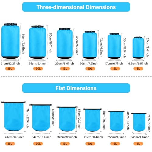 GliCraft 6 Pcs Waterproof Dry Bag Sack Lightweight Outdoor Dry Bags 35 L 20 L 15 L 10 L 5 L 3 L Waterproof Boat Bag for Kayaking Backpacking Hiking Camping RaftingBlue - Image 3