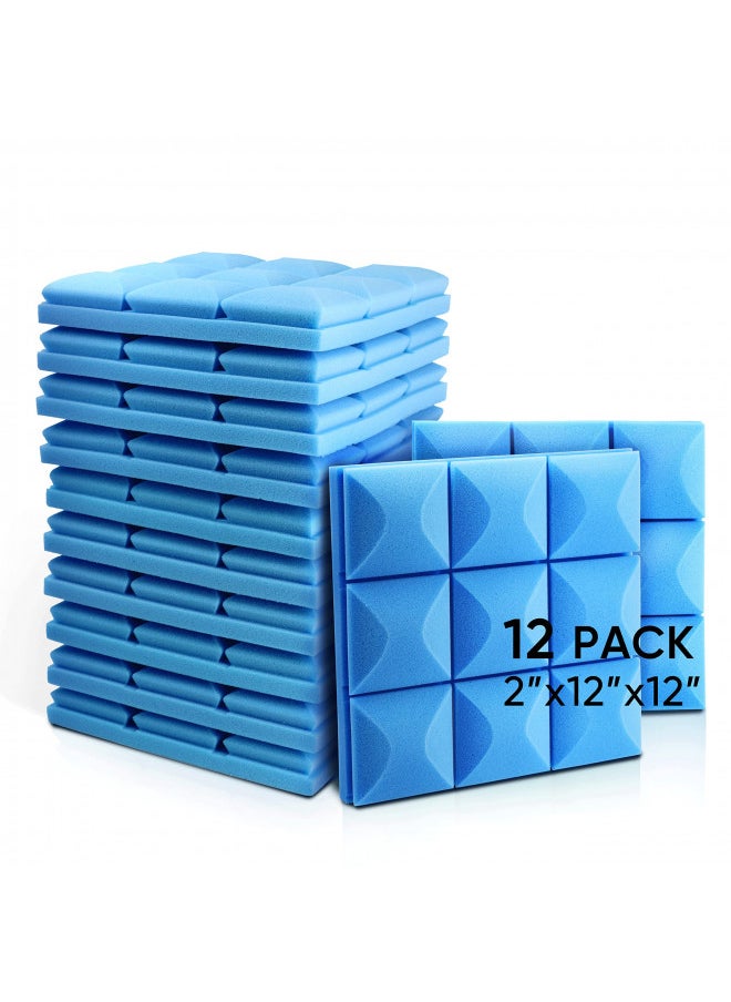 Fstop Labs Fstop Labs Acoustic Foam Panels, 12 Pack Blue 2" X 12" X 12" Mushroom Studio Wedge Tiles, Sound Panels Sound Proof Foam Panels Sound Proofing Padding For Wall  - Image 1