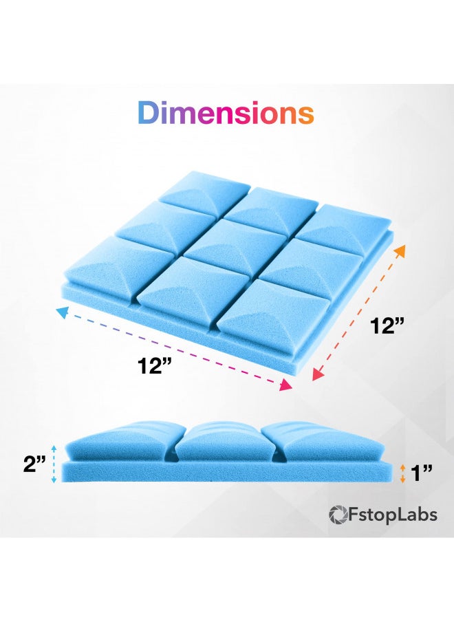 Fstop Labs Fstop Labs Acoustic Foam Panels, 12 Pack Blue 2" X 12" X 12" Mushroom Studio Wedge Tiles, Sound Panels Sound Proof Foam Panels Sound Proofing Padding For Wall  - Image 3