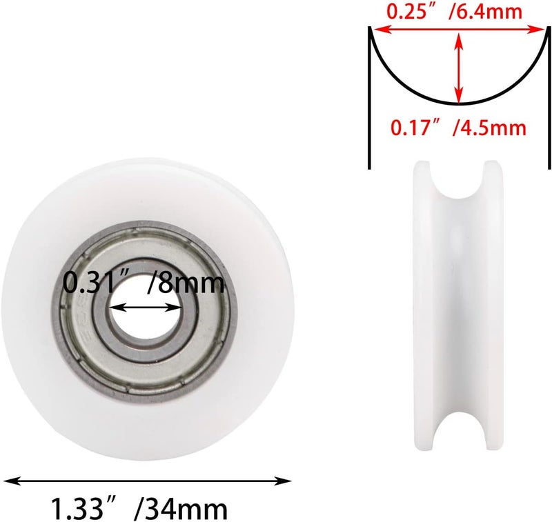 CNBTR 4PCS U Type Groove Plastic Guide Bearing Pulley Wheel 34mm Outer Diameter 8mm Shaft Hole for Max-Load 79kg, Sliding Door Window Roller, Office Equipment Roller - Image 5