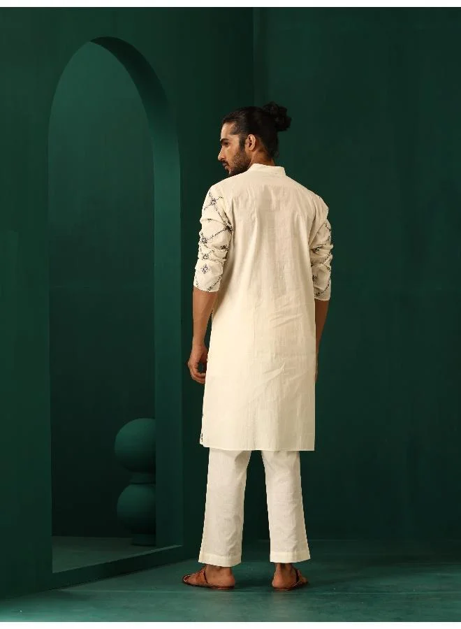 trueBrowns Men's Ivory Rhombus Cotton Kurta