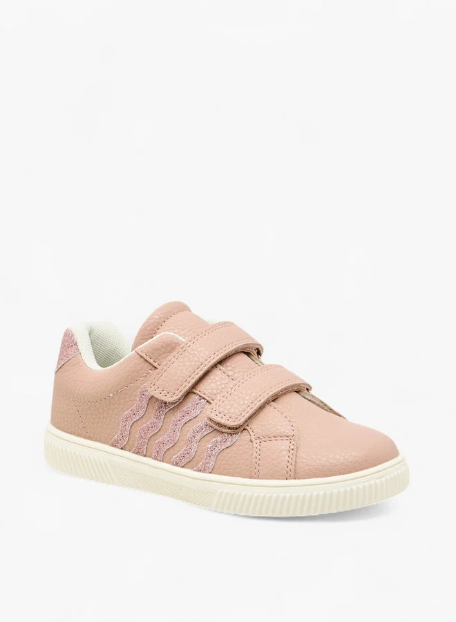 جونيورز Girls Glitter Embellished Sneakers with Hook and Loop Closure