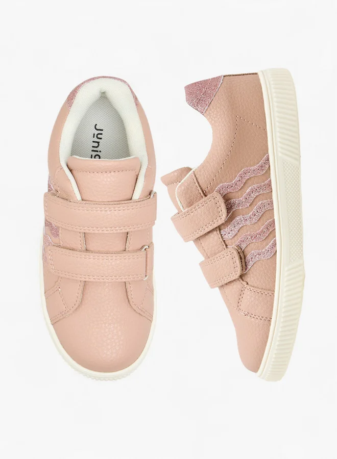 جونيورز Girls Glitter Embellished Sneakers with Hook and Loop Closure