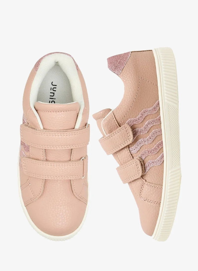 JUNIORS Girls Glitter Embellished Sneakers with Hook and Loop Closure