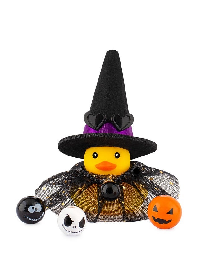 wonuu Halloween Rubber Duck Witch Duck Car Decorations Halloween Accessories Witch Hat Pumpkin Skull And Cloak, Long Black Skirt - Image 1