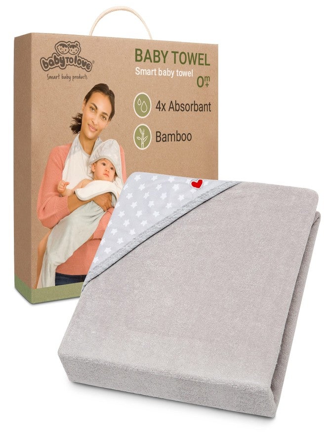 BabyToLove Extra Large Smart Baby Towel | Oversized Hooded Towel for Newborns & Toddlers | Soft & Thick Bath Wrap | Stay Dry Loop and Hook Style | White Stars