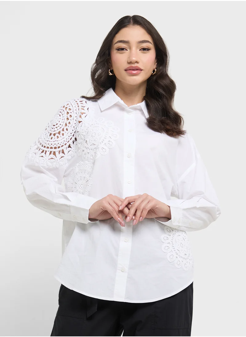 فرنش كونكشن Lina Cotton Crochet Mix Shirt