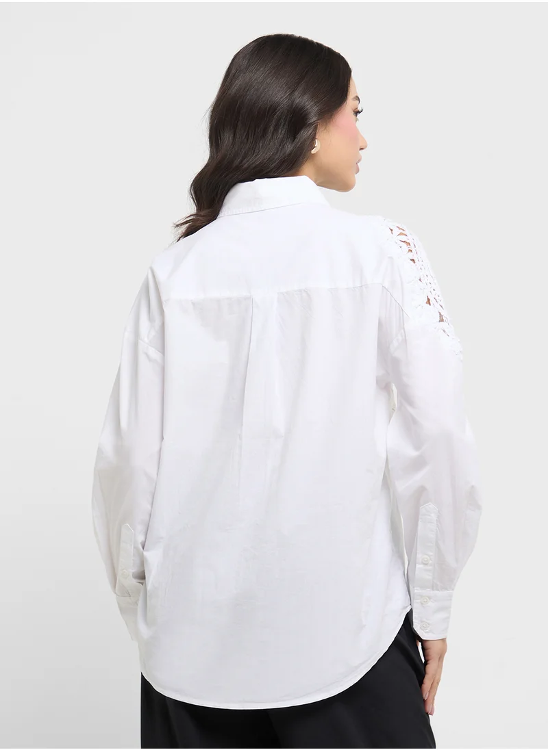 فرنش كونكشن Lina Cotton Crochet Mix Shirt