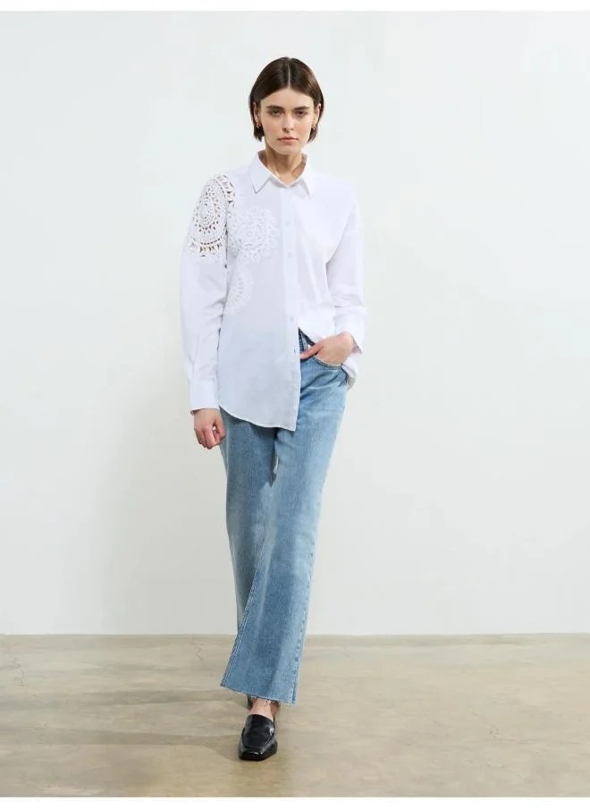 فرنش كونكشن Lina Cotton Crochet Mix Shirt