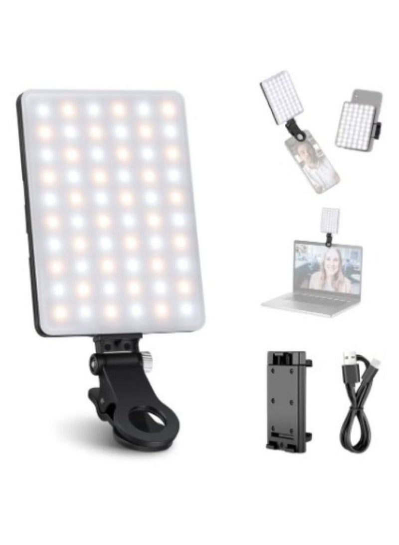 Selfie Light, 60 LED, Rechargeable 2000mAh, Front  Back Removable Clip, Portable Video Light with 3 Light Modes, for Laptop, Webcam, Phone, iPhone, Photo, Makeup, TikTok, Selfie, Vlogging, Live Stream, Zoom Meetings, Video Call - Black. - Image 1