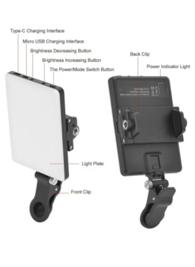 Selfie Light, 60 LED, Rechargeable 2000mAh, Front  Back Removable Clip, Portable Video Light with 3 Light Modes, for Laptop, Webcam, Phone, iPhone, Photo, Makeup, TikTok, Selfie, Vlogging, Live Stream, Zoom Meetings, Video Call - Black. - Image 3