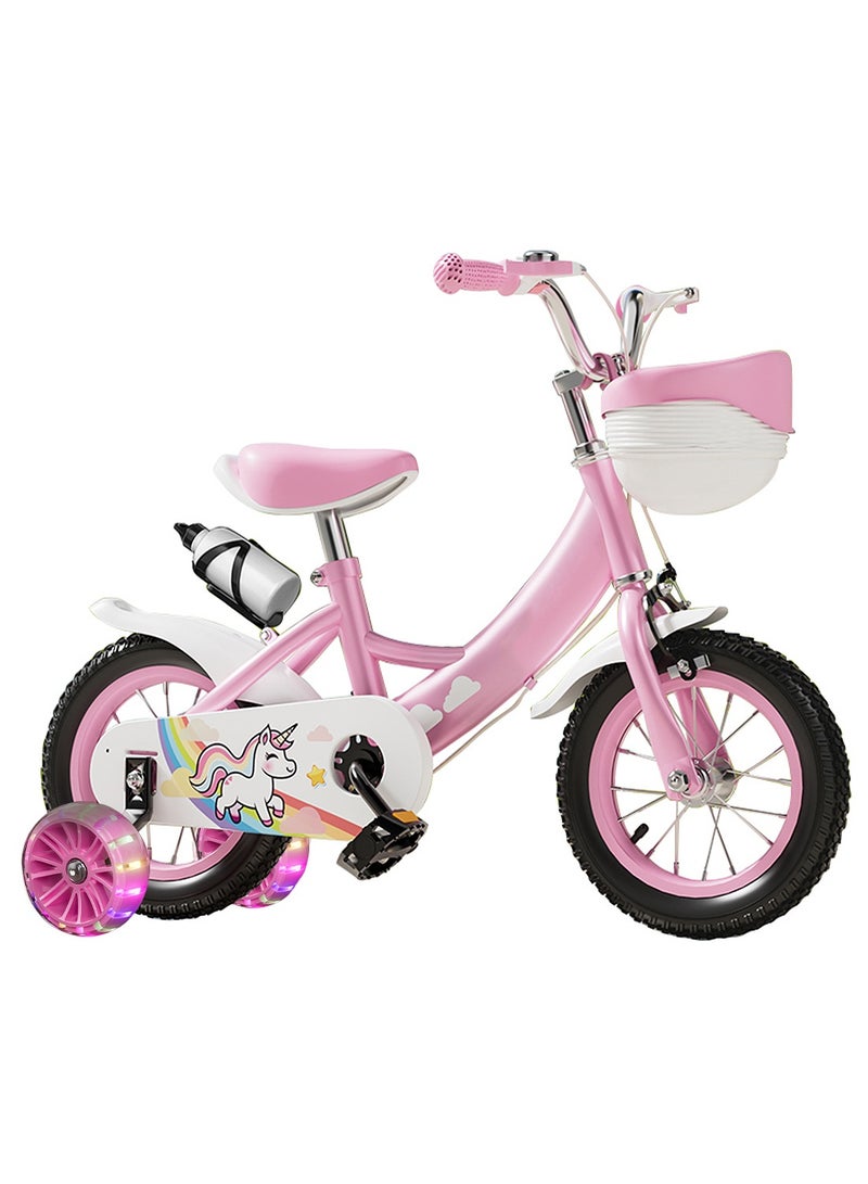 MaBaby 12 inch Kids Bike, with Flashing Training Wheels and Water Bottle, Adjustable Seat and Handlebars, Bicycle for Kids and Toddlers Boys and Girls(Pink) - Image 1