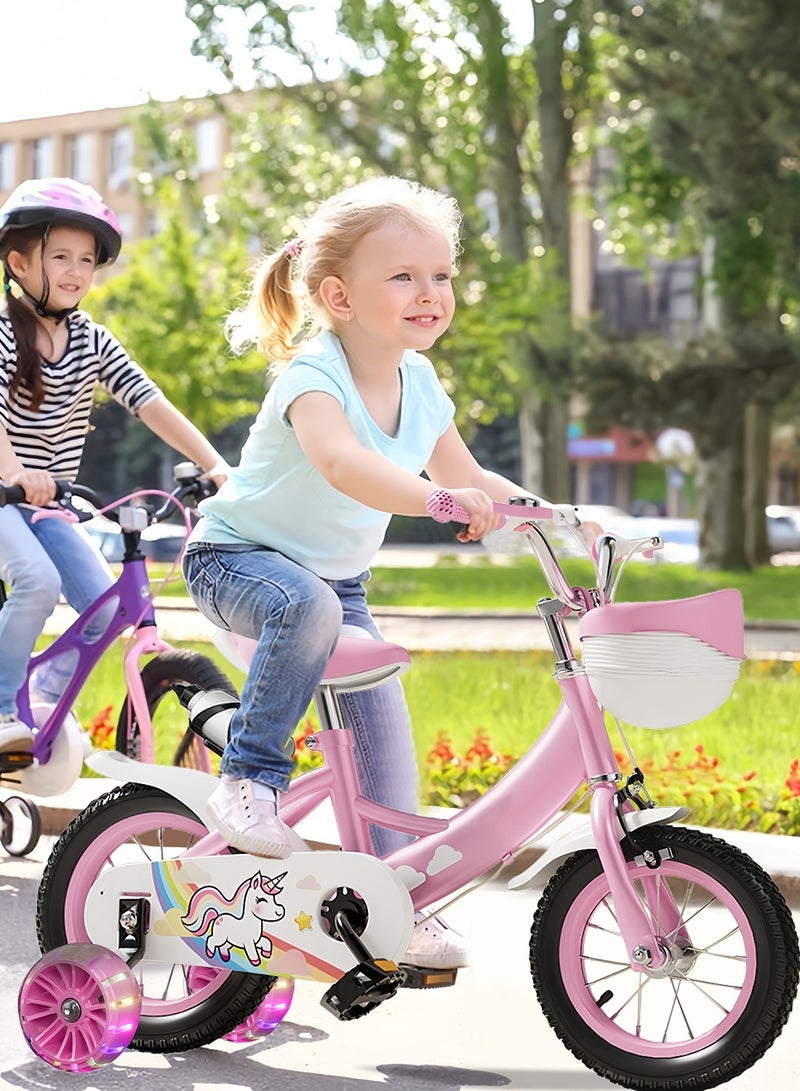 MaBaby 12 inch Kids Bike, with Flashing Training Wheels and Water Bottle, Adjustable Seat and Handlebars, Bicycle for Kids and Toddlers Boys and Girls(Pink) - Image 3