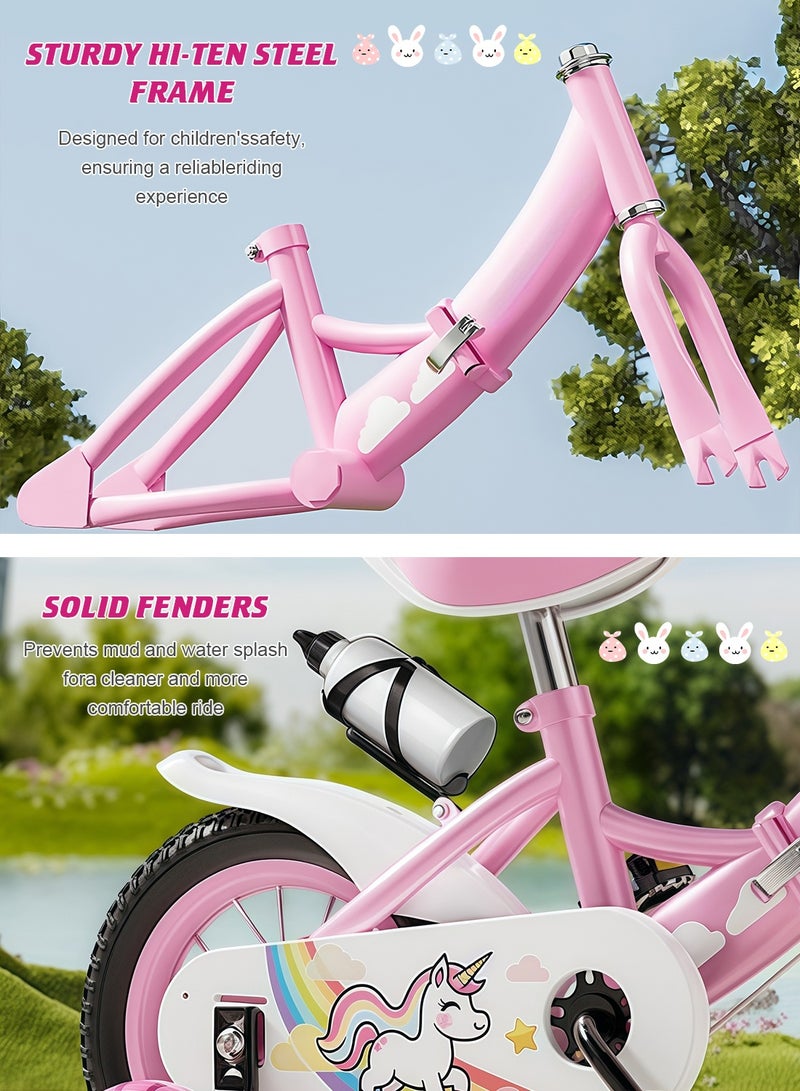 MaBaby 12 inch Kids Bike, with Flashing Training Wheels and Water Bottle, Adjustable Seat and Handlebars, Bicycle for Kids and Toddlers Boys and Girls(Pink) - Image 5